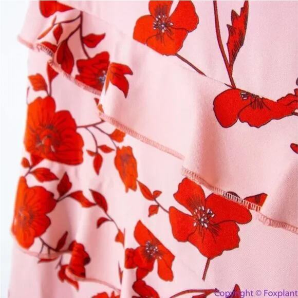 Adrianna Papell warm pink red floral print high low flutter sleeve dress size 14 - Picture 12 of 16